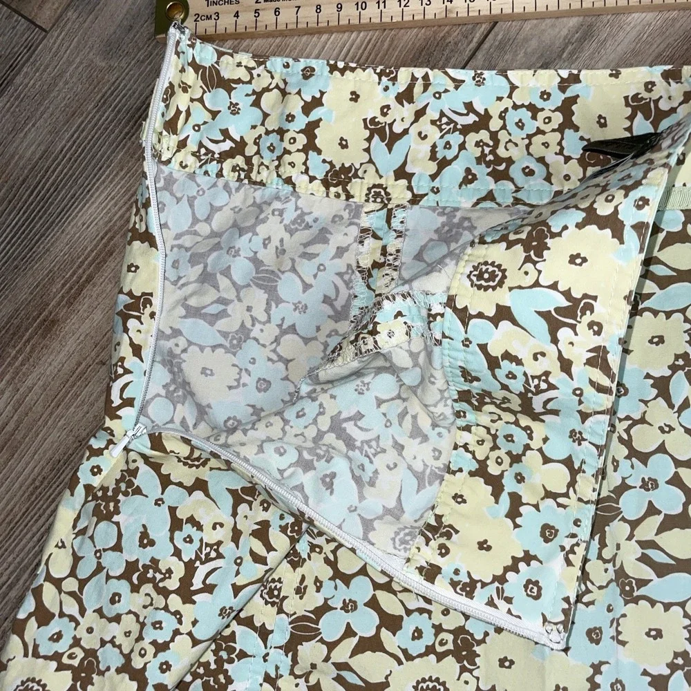 Eddie Bauer Yellow Blue Brown Pastel Floral A-line‎ Lightweight Skirt Size 14P